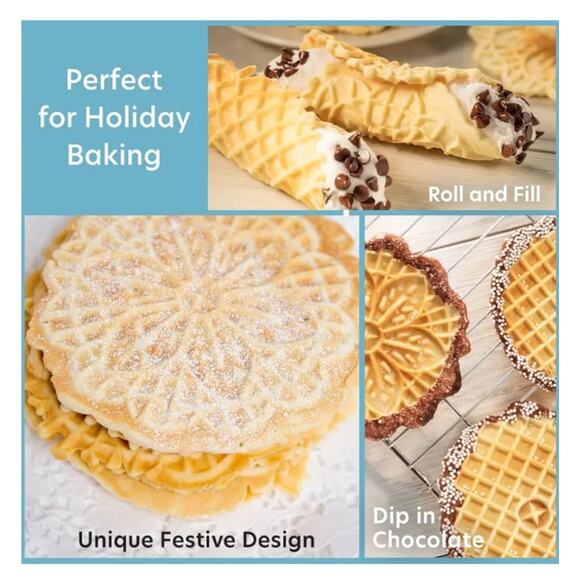 Pizzelle Maker- Nonstick Electric Baker Press Makes Two 5-Inch Cookies at Once - Picture 1 of 11